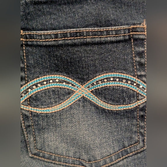 Y2K Santana Embroidered Flower Straight Leg Blue Jeans Size 28 - Picture 5 of 13